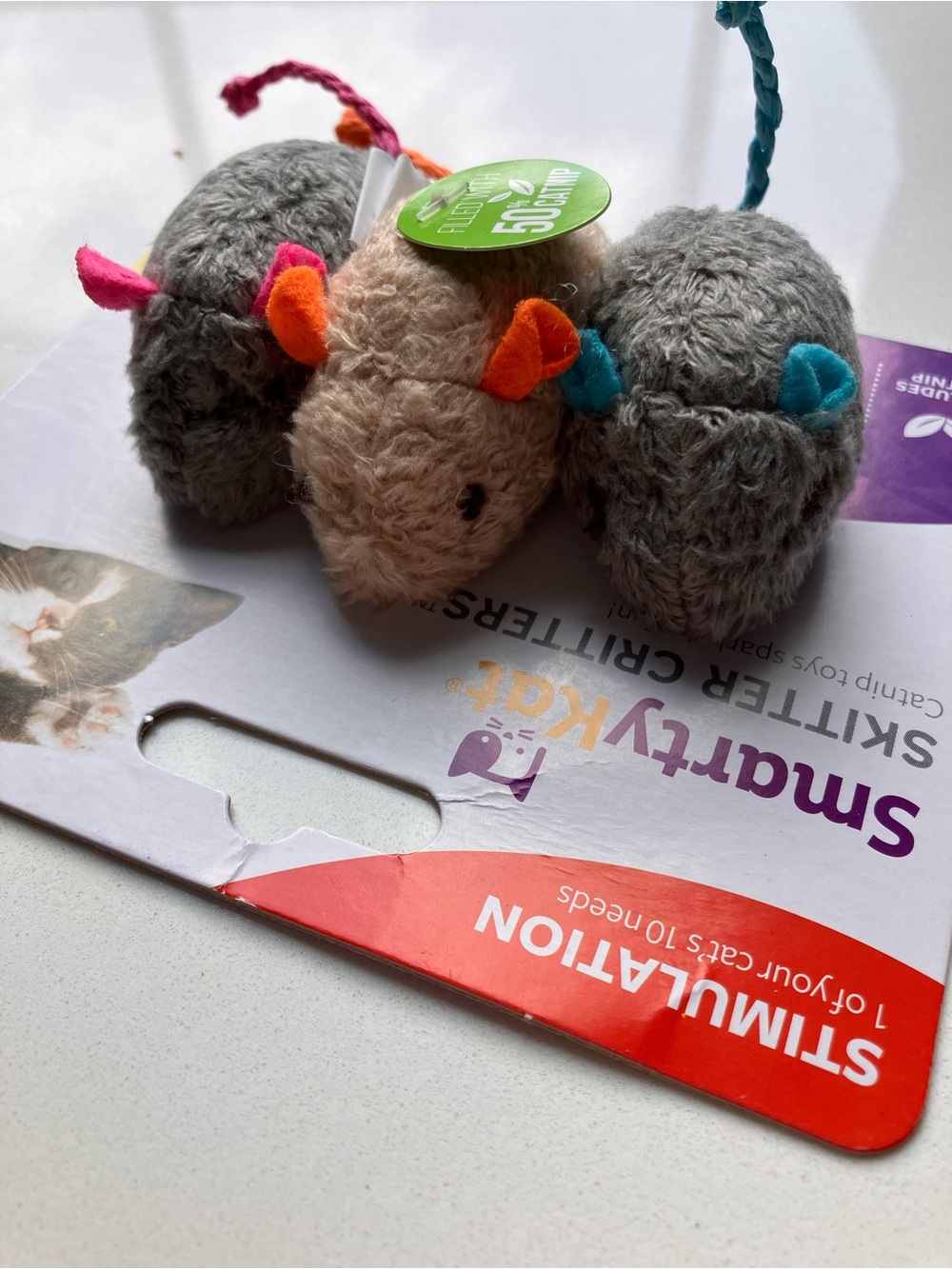 SmartyKat Plush Small Cat Mice - Gray & Cream